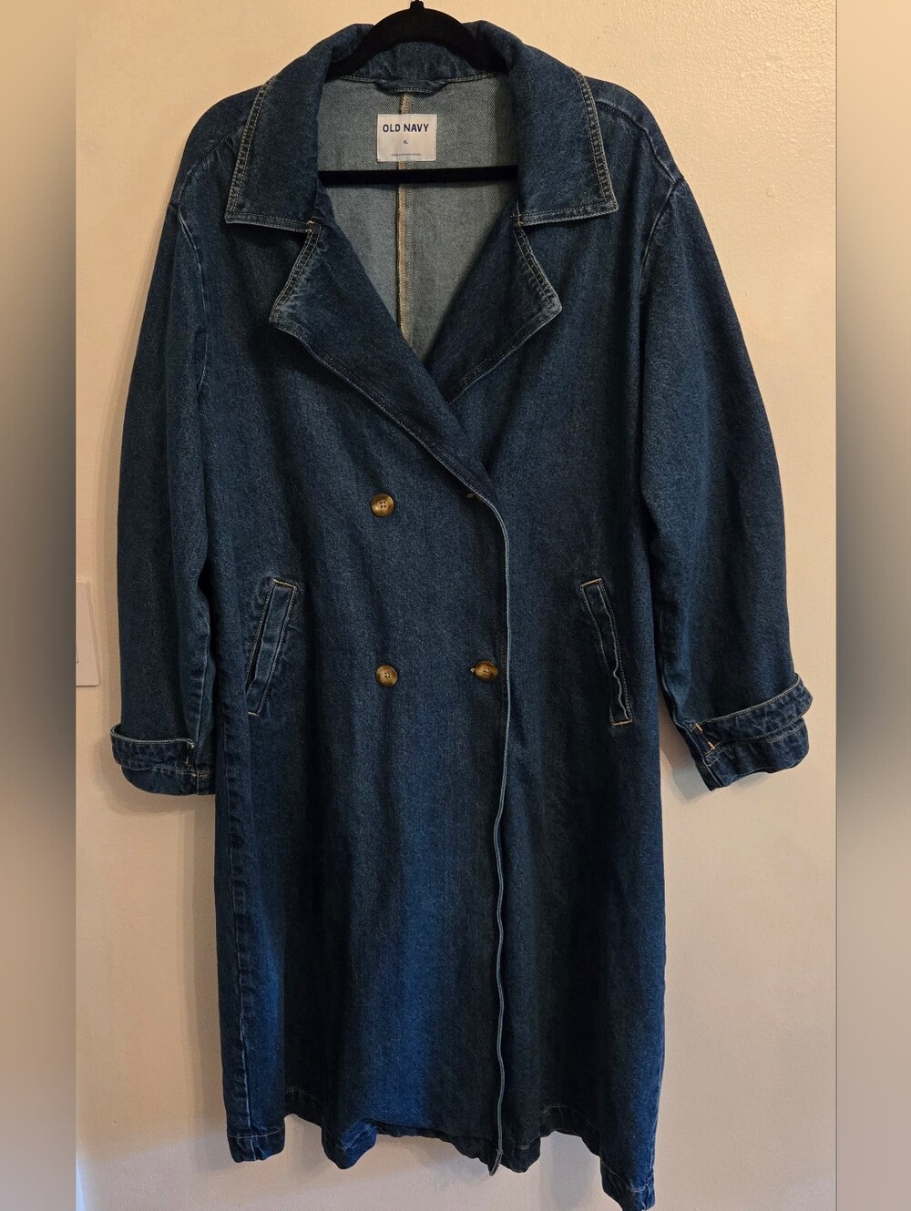 Old Navy Womens Denim Trench Coat Medium Wash Cotton Size XL